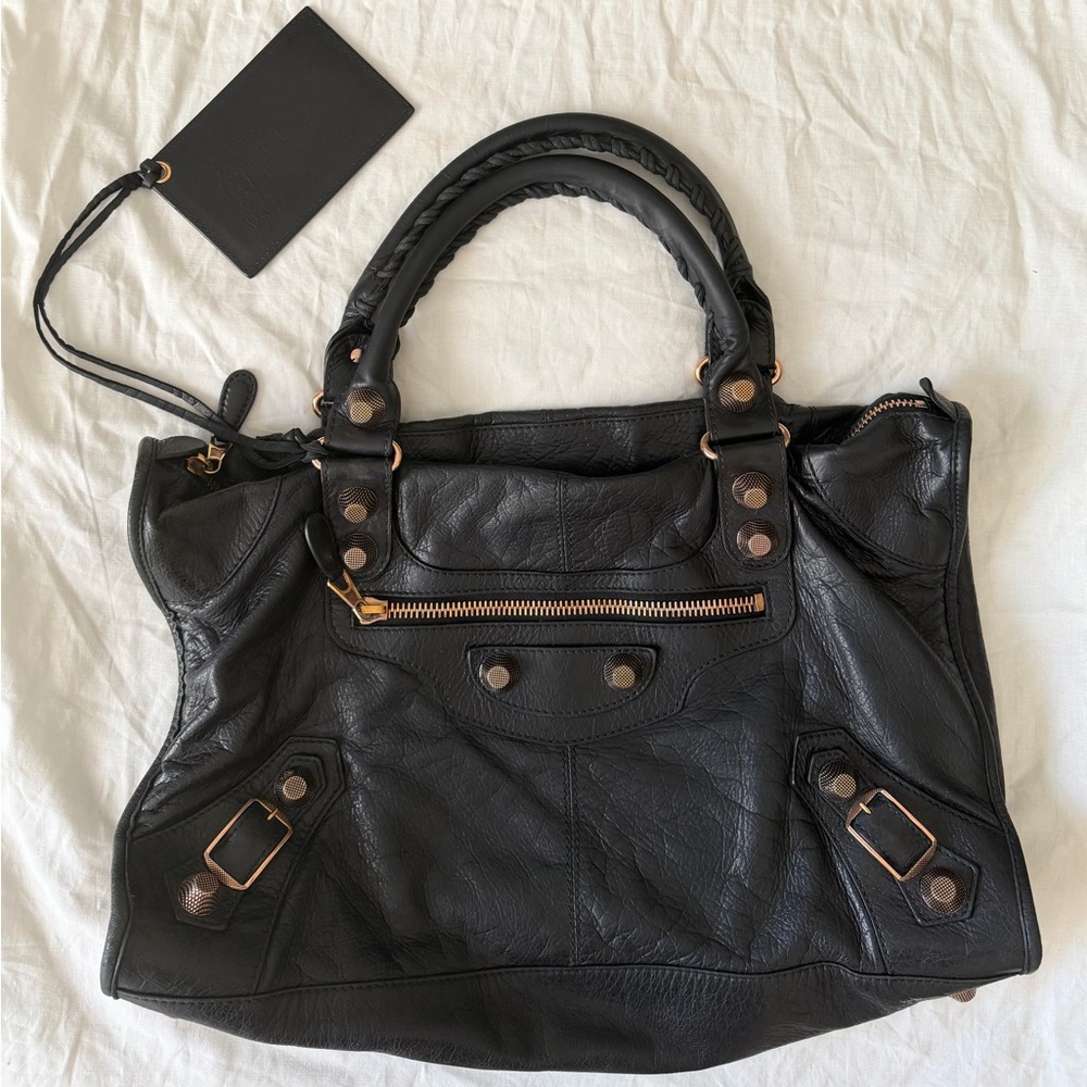 Balenciaga Moto Work Bag - Black with Rose Gold